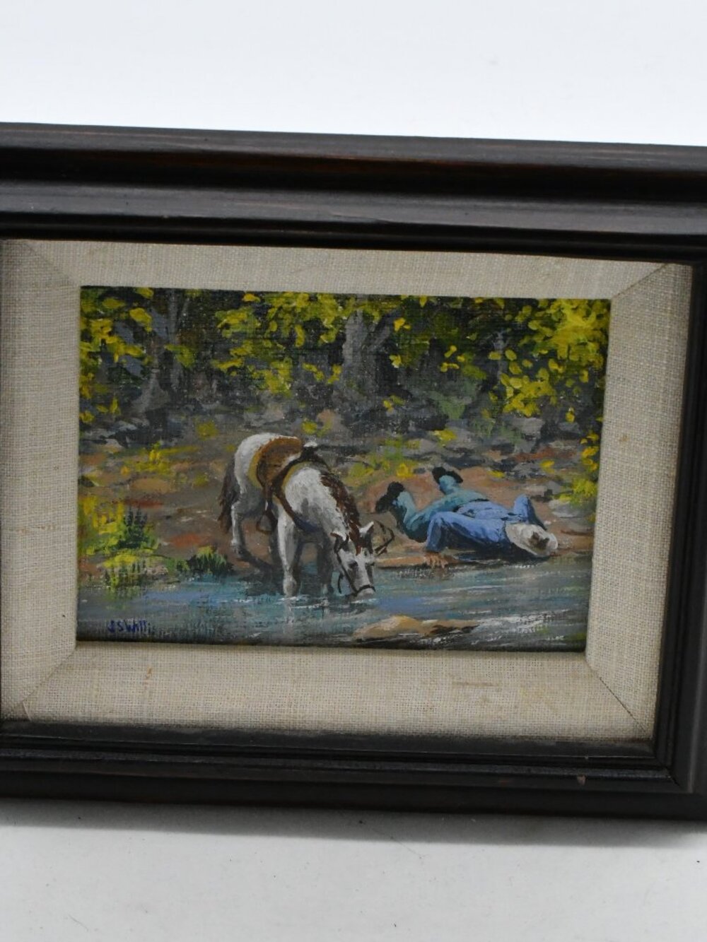 Vintage Joseph S. Willis Western Cowboy And Horse Taking A Water Break Miniature